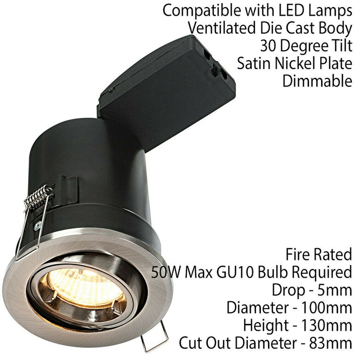 FIRE RATED GU10 Lamp Ceiling Down Light Nickel PUSH FIT FAST FIX Adjustable Tilt Loops