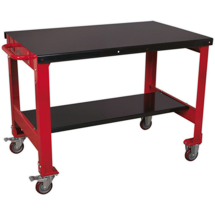 2 Level Mobile Workbench - 300kg Weight Limit - 2 Fixed & 2 Locking Castors Loops