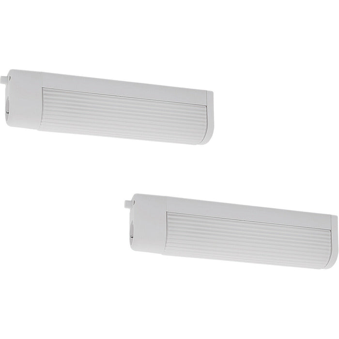 2 PACK Wall/Mirror Light White Plastic & White Grooved Glass Shade E14 2x25W Loops