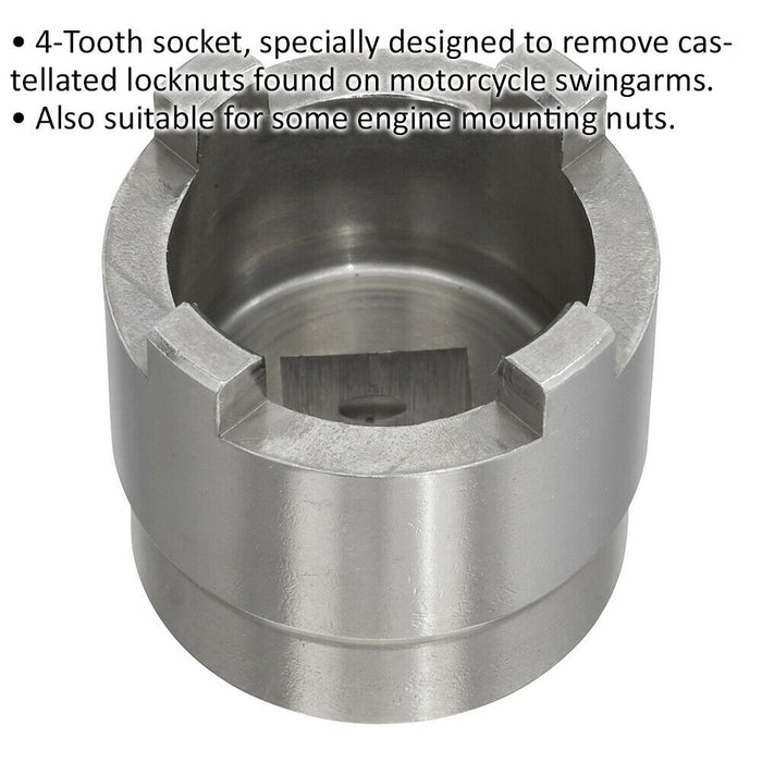 37mm Motorcycle Swingarm Locknut Castellated Bit - 4 Pin / Tooth - 1/2" Drive Loops