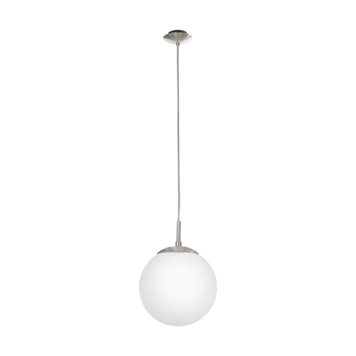 Pendant Light Colour Satin Nickel Shade White Glass Opal Matt Bulb E27 1x60W Loops