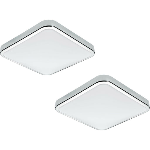 2 PACK Wall Flush Ceiling Light IP44 Bathroom Chrome Shade White Plastic LED 16W Loops