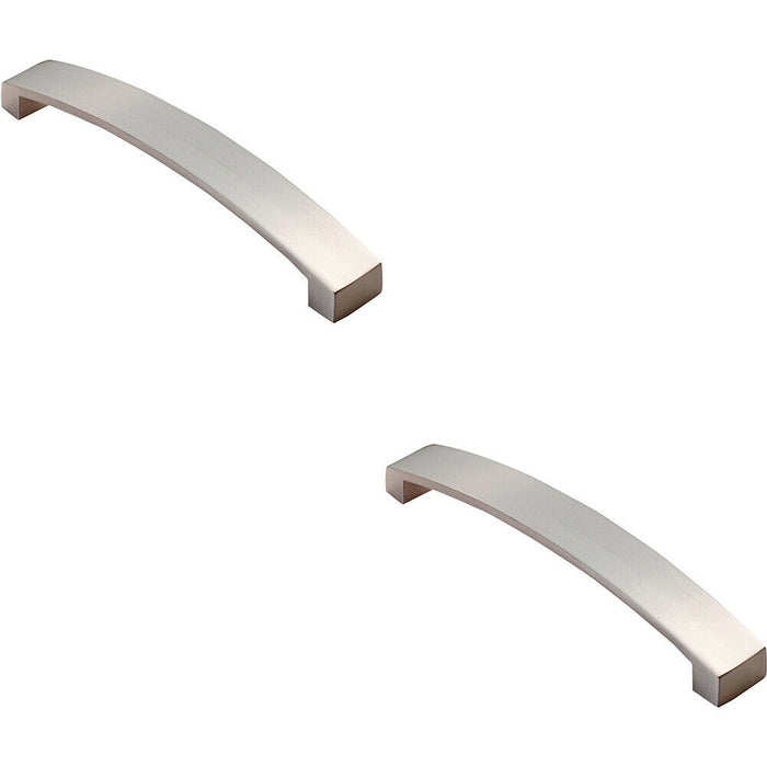 2x Flat Curved Bow Pull Handle 172 x 25mm 160mm Fixing Centres Satin Nickel Loops
