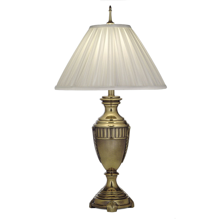 Table Lamp Grecian Urn Style Oyster Sheen Box Pleat Shade Brass LED E27 60W Loops