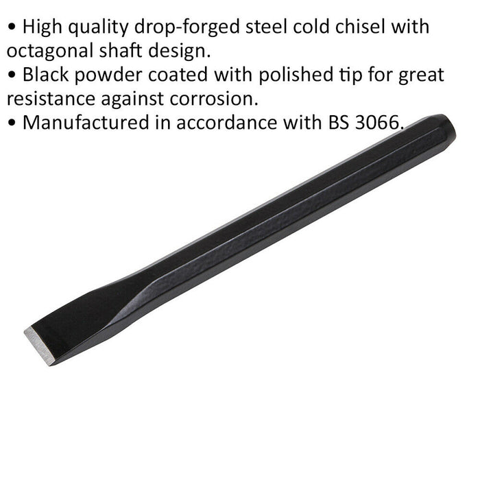 Drop Forged Steel Cold Chisel - 19mm x 200mm - Octagonal Shaft - Metal Chisel Loops