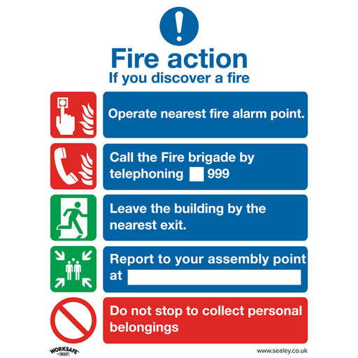 1x FIRE ACTION NO LIFT Health & Safety Sign - Rigid Plastic 200 x 250mm Warning Loops