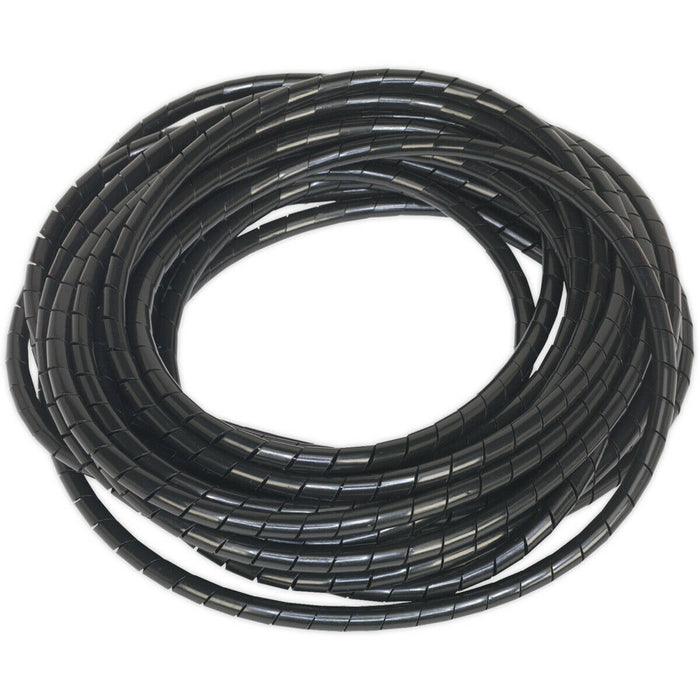 10m Black Spiral Wrap Cable Sleeving - 8 to 16mm Diameter - Abrasion Resistant Loops