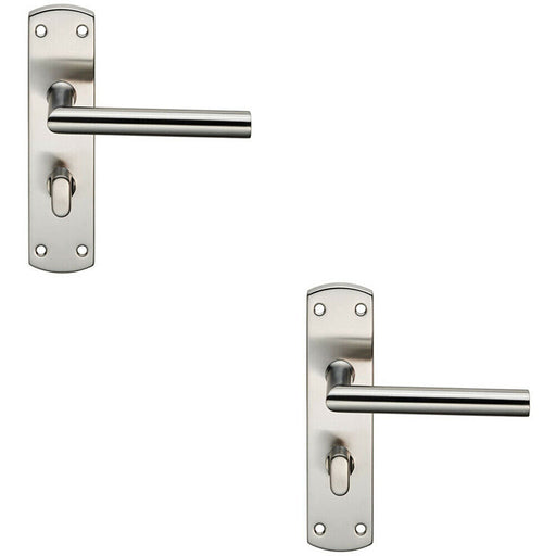 2x Mitred Lever on Bathroom Backplate Door Handle Thumbturn Lock Satin Steel Loops