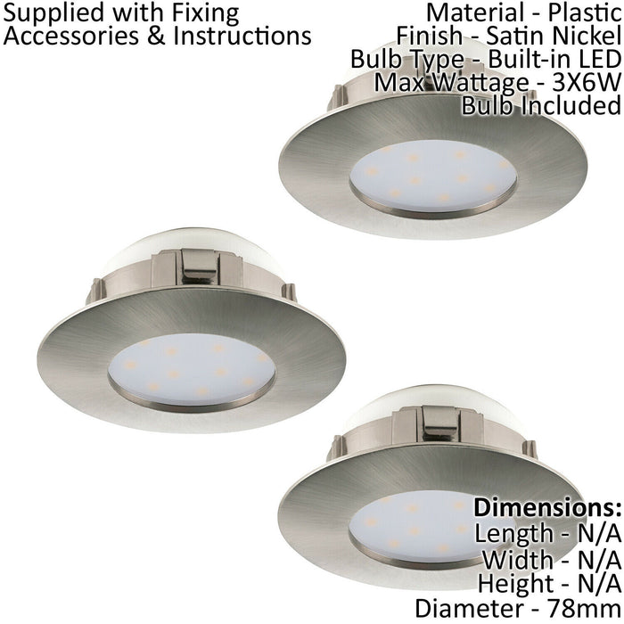 2 PACK 3 PACK Flush Ceiling Downlight Round Satin Nickel Plastic 6W LED Loops