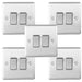 5 PACK 2 Gang Double Metal Light Switch SATIN STEEL 2 Way 10A Grey Trim Loops
