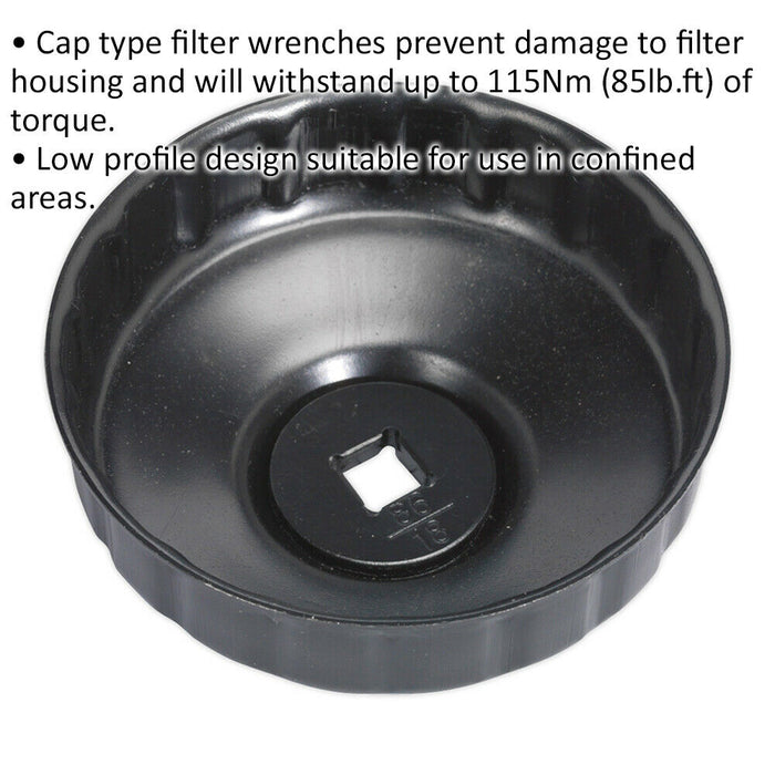 86mm Oil Filter Cap Wrench - 18 Flutes - 3/8" Sq Drive - Low Profile Design Loops