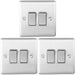 3 PACK 2 Gang Double Metal Light Switch SATIN STEEL 2 Way 10A Grey Trim Loops