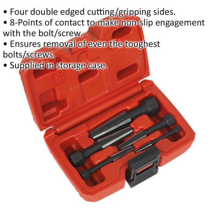 5 Piece Double Edge Screw Extractor Set - Damaged Bolt & Screw Extraction - Case Loops