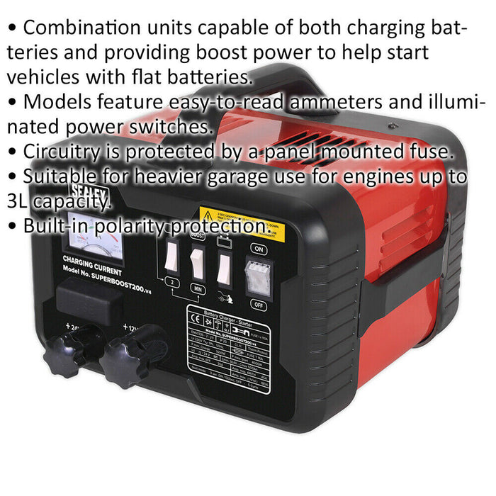 12V / 24V Battery Starter & Charger Unit - 30Ah to 500Ah Batteries - 200A Loops