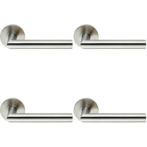 4x PAIR Round Mitred Bar Safety Handle on Round Rose Concealed Fix Satin Steel Loops