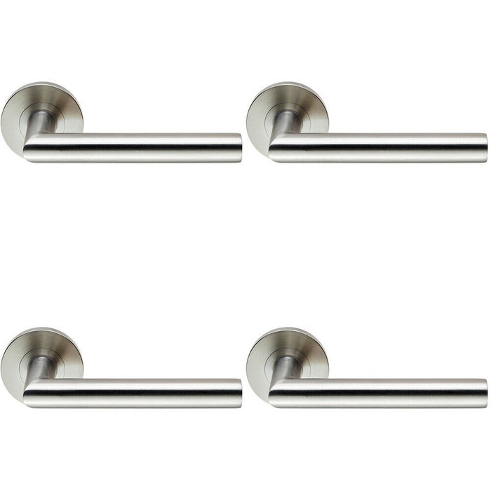 4x PAIR Round Mitred Bar Safety Handle on Round Rose Concealed Fix Satin Steel Loops