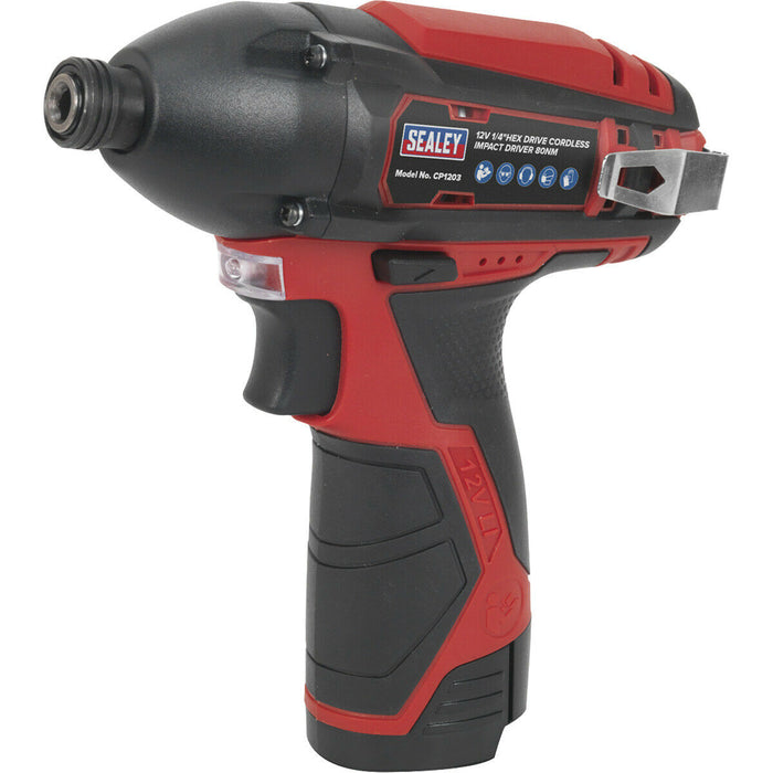 1/4 Inch Hex Drive Cordless Impact Driver - 2 x 12 V Li-on Batteries Included Loops