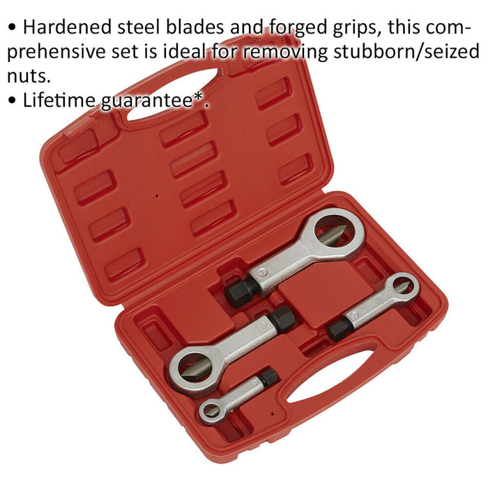 4 Piece Nut Splitter Set - 9mm to 27mm Capacity - Hardened Steel Blades - Case Loops