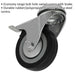 75mm Swivel Bolt Hole Castor Wheel with Brake - 23mm Rubber Tread Steel Centre Loops