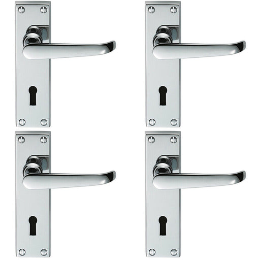 4x PAIR Straight Victorian Handle on Lock Backplate 150 x 42mm Polished Chrome Loops