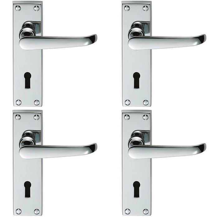 4x PAIR Straight Victorian Handle on Lock Backplate 150 x 42mm Polished Chrome Loops