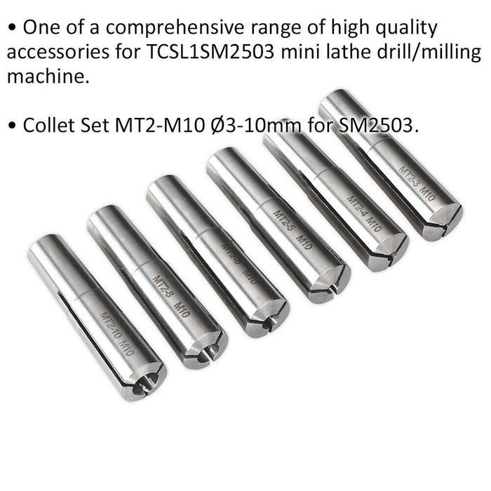 3mm to 10mm Collet Set - MT2 to M10 - Suits ys08817 Lathe & Drilling Machine Loops