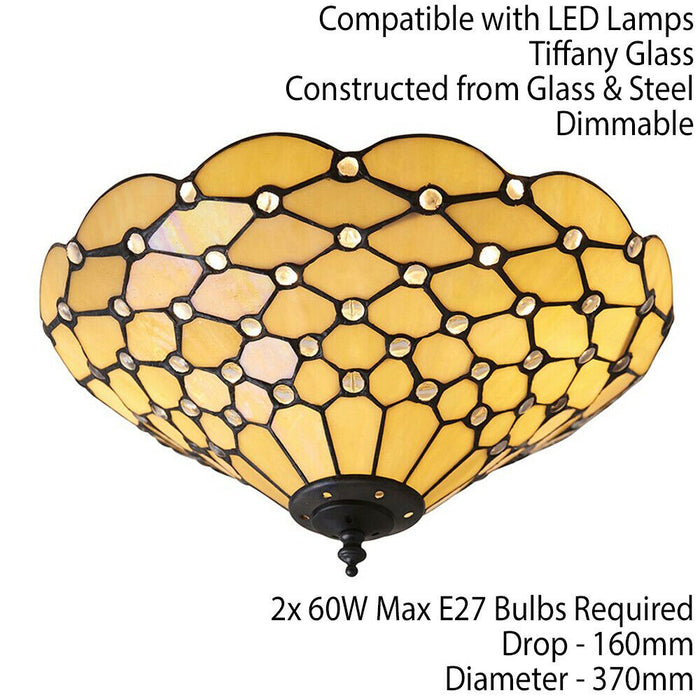 Tiffany Glass Semi Flush Ceiling Light Amber Geometric Inverted Shade i00059 Loops