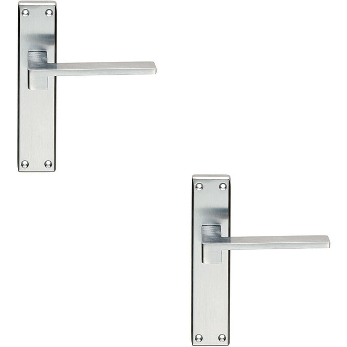 2x PAIR Flat Straight Lever on Latch Backplate Handle 180 x 40mm Satin Chrome Loops