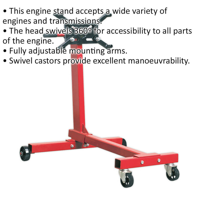 450kg Rotating Engine Stand - Fully Adjustable Mounting Arms - Swivel Castors Loops