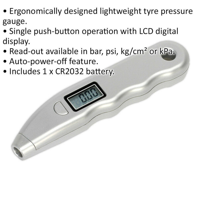 100psi Digital Tyre Pressure Gauge Reader - LCD Display Portable Pocket Battery Loops