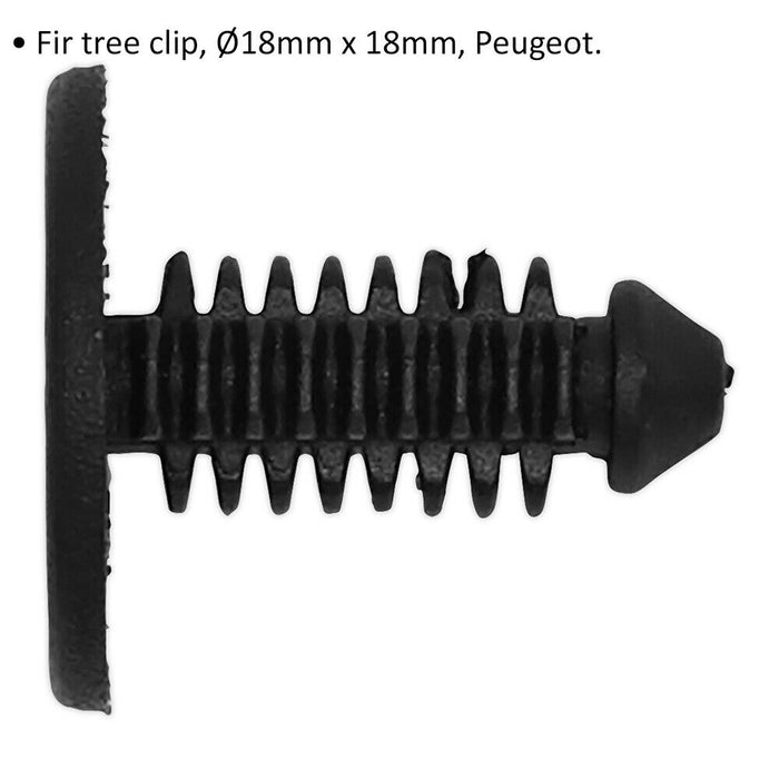 20 PACK Black Fir Tree Clips - 18mm x 18mm - Suitable For Peugeot Vehicles Loops