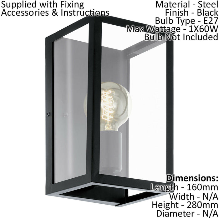 Low Ceiling Light & 2x Matching Wall Lights Black & Clear Glass Modern Box Lamp Loops