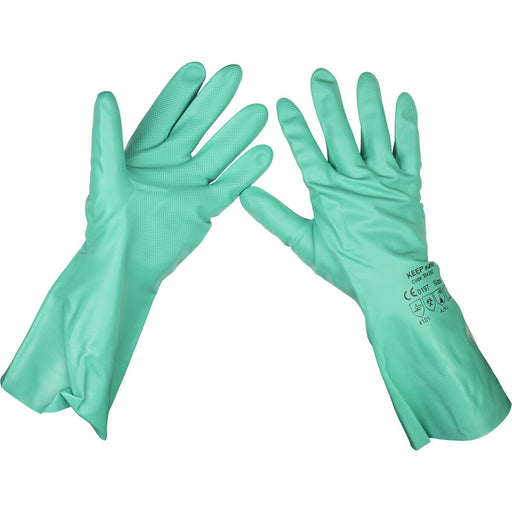 PAIR 330mm Cuffed Nitrile Gauntlets - One Size - Chemical Resistant Gloves Loops