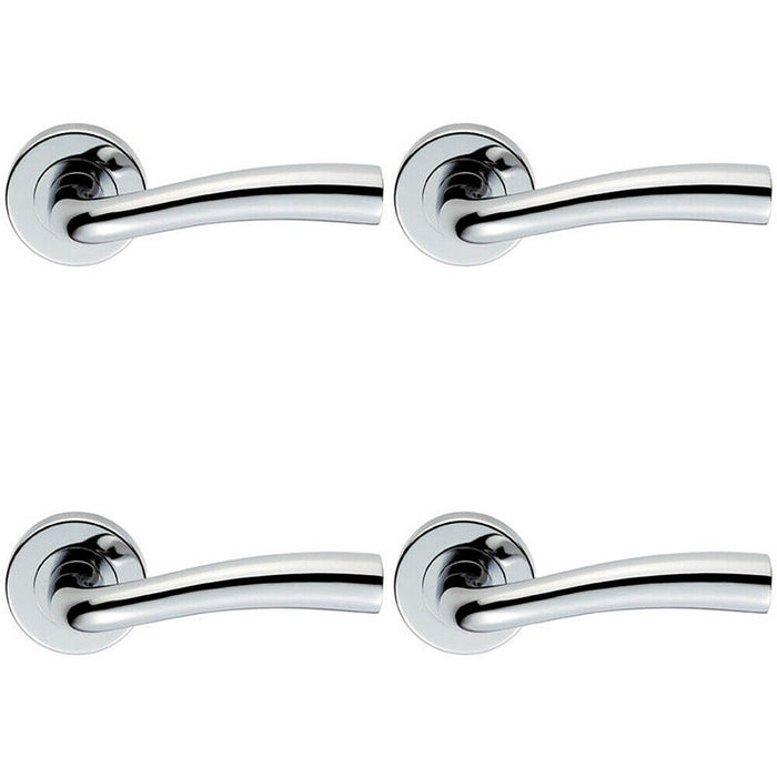 4x PAIR Curved Flowing Flared Handle Concealed Fix Round Rose Polished Chrome Loops