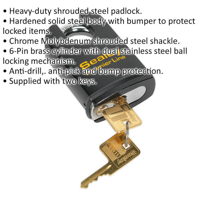 61mm Anti-Drill SHORUDED Padlock 11mm Hardened Steel Shackle 2 Key Weatherproof Loops