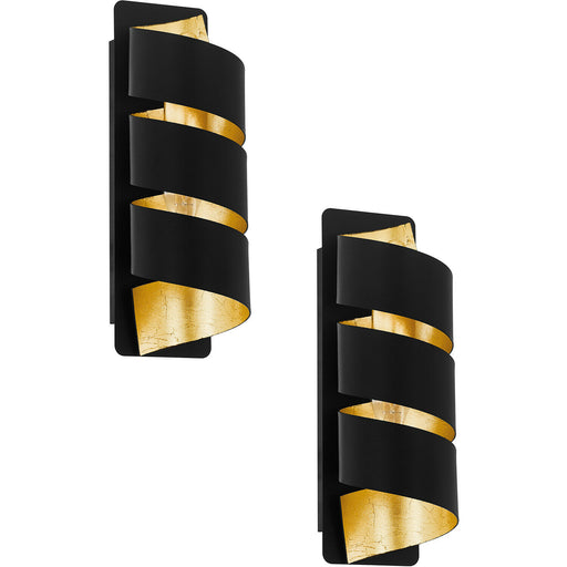 2 PACK Wall Light Colour Black Gold Vertical Spiral Metal Shade Bulb E14 1x40W Loops