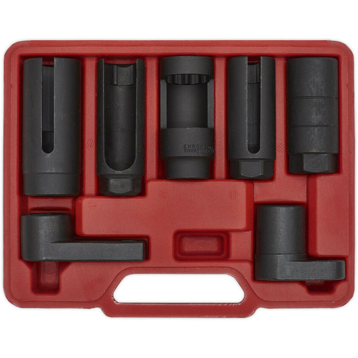 7 Piece Oxygen Sensor Socket Set - 3/8" & 1/2" Sq Drive - Windows & Slot Sockets Loops