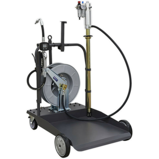 Air Operated Oil Dispensing System - 10m Retractable Hose Reel - Mobile Trolley Loops