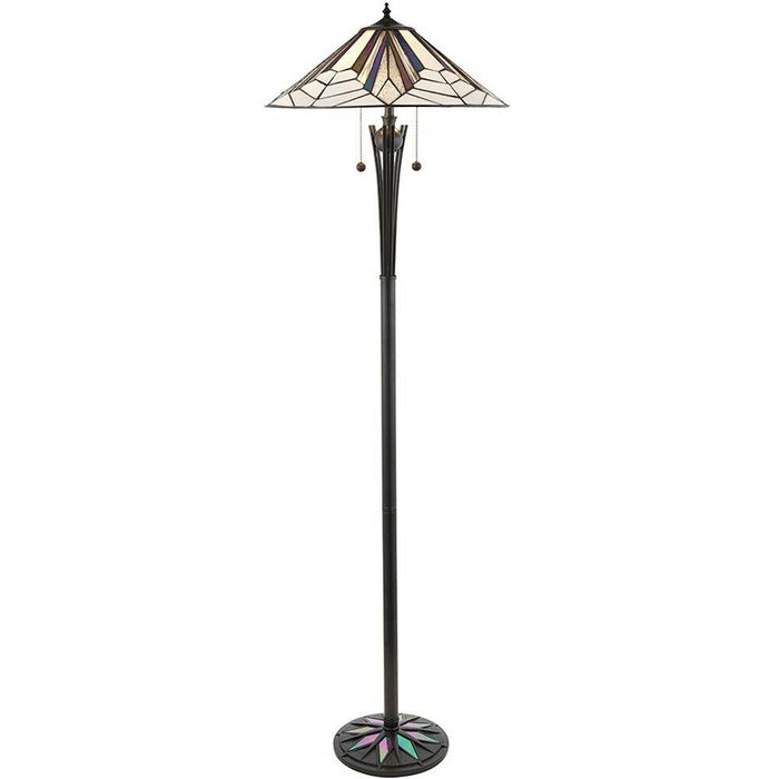 1.6m Tiffany Twin Floor Lamp Black Stem & Retro Stained Glass Shade i00003 Loops