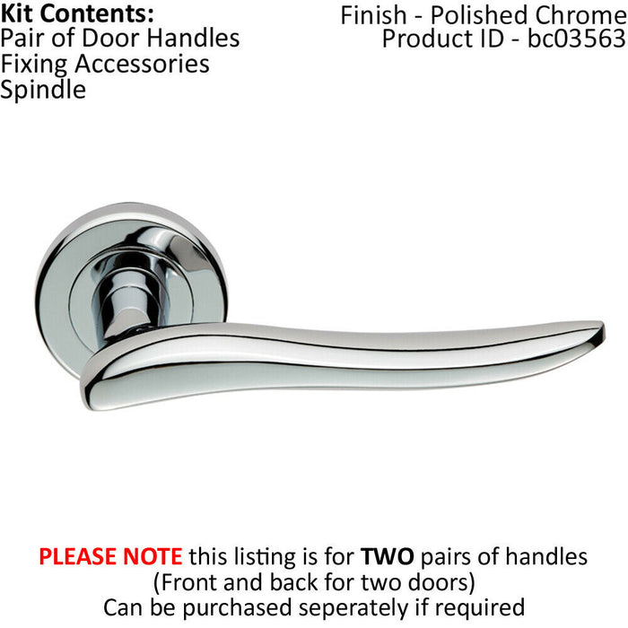 2x PAIR Curved Wave Design Handle on Round Rose Concealed Fix Polished Chrome Loops