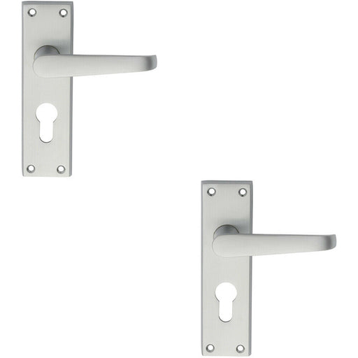 2x PAIR Straight Victorian Handle on Euro Lock Backplate 150 x 43mm Satin Chrome Loops