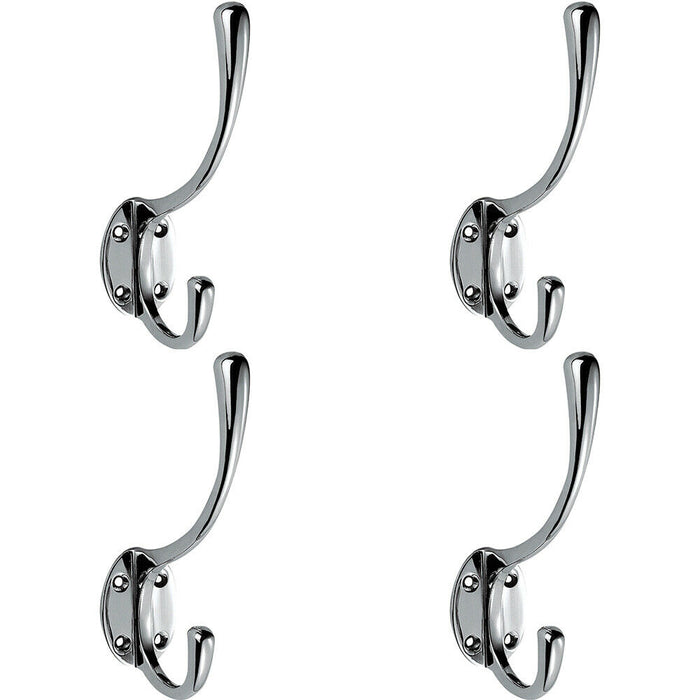 4x Victorian Hat & Coat Hook on Oval Backplate 64mm Projection Polished Chrome Loops
