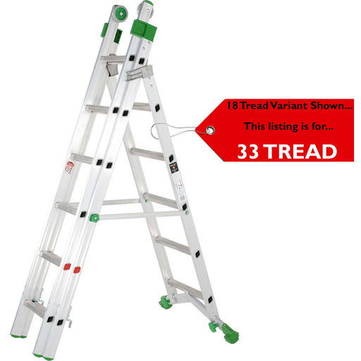 PREMIUM 33 Tread Combination Ladder 3 Section Extension Step Frame & Stairwell Loops