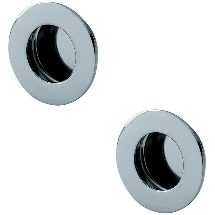 2x Circular Low Profile Recessed Flush Pull 50mm Diameter Bright Stainless Steel Loops