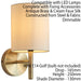 2 PACK Dimmable LED Wall Light Antique Brass & Cream Shade Modern Lamp Lighting Loops