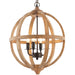 Multi Light Ceiling Pendant 4 Bulb Mango Wood & Bronze Solid Round Lamp Shade Loops