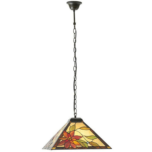 Tiffany Glass Hanging Ceiling Pendant Light Bronze & Square Flower Shade i00131 Loops