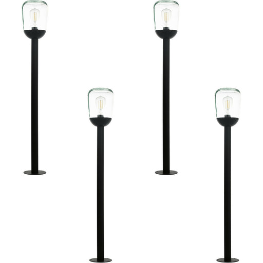 4 PACK IP44 Outdoor Bollard Light Black Aluminium & Glass 60W E27 Lamp Post Loops