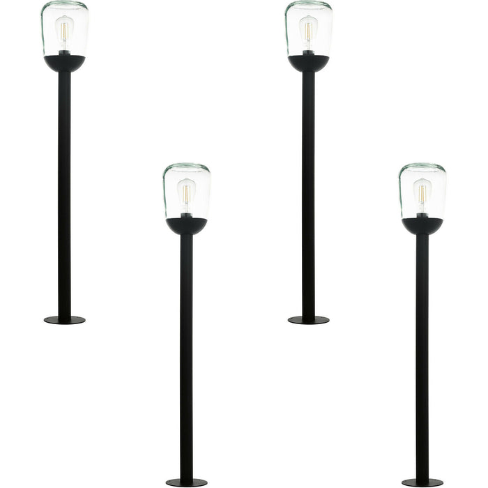 4 PACK IP44 Outdoor Bollard Light Black Aluminium & Glass 60W E27 Lamp Post Loops