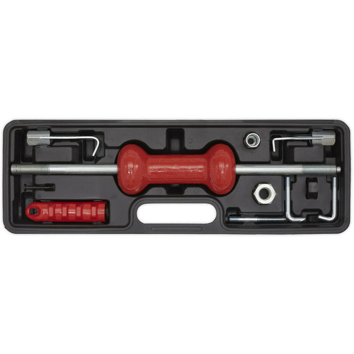 9 Piece 1.25kg Slide Hammer Kit - Rubber Grip Handle - Tough Storage Case Loops
